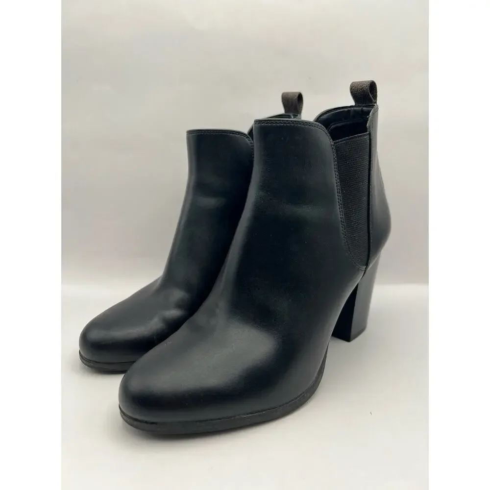 Michael Kors Evaline Heeled Black Leather Bootie Women Size 9.5